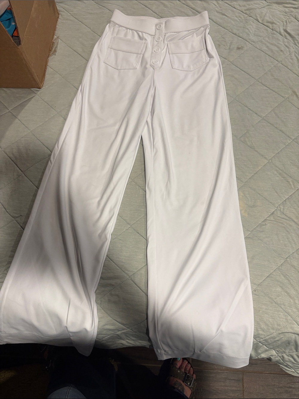 HALARA White Wide-Leg Button-Front Jumpsuit Pants